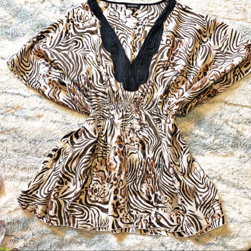 BeBe Boho Kaftan Silk blend Animal Print coverup